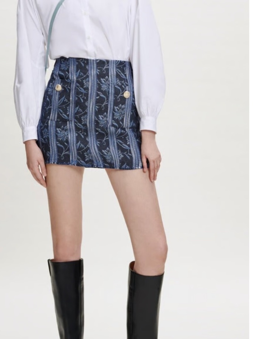 Maje Black Floral Jacquard Mini Skirt